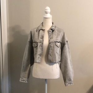 Grey washed denim crop jacket